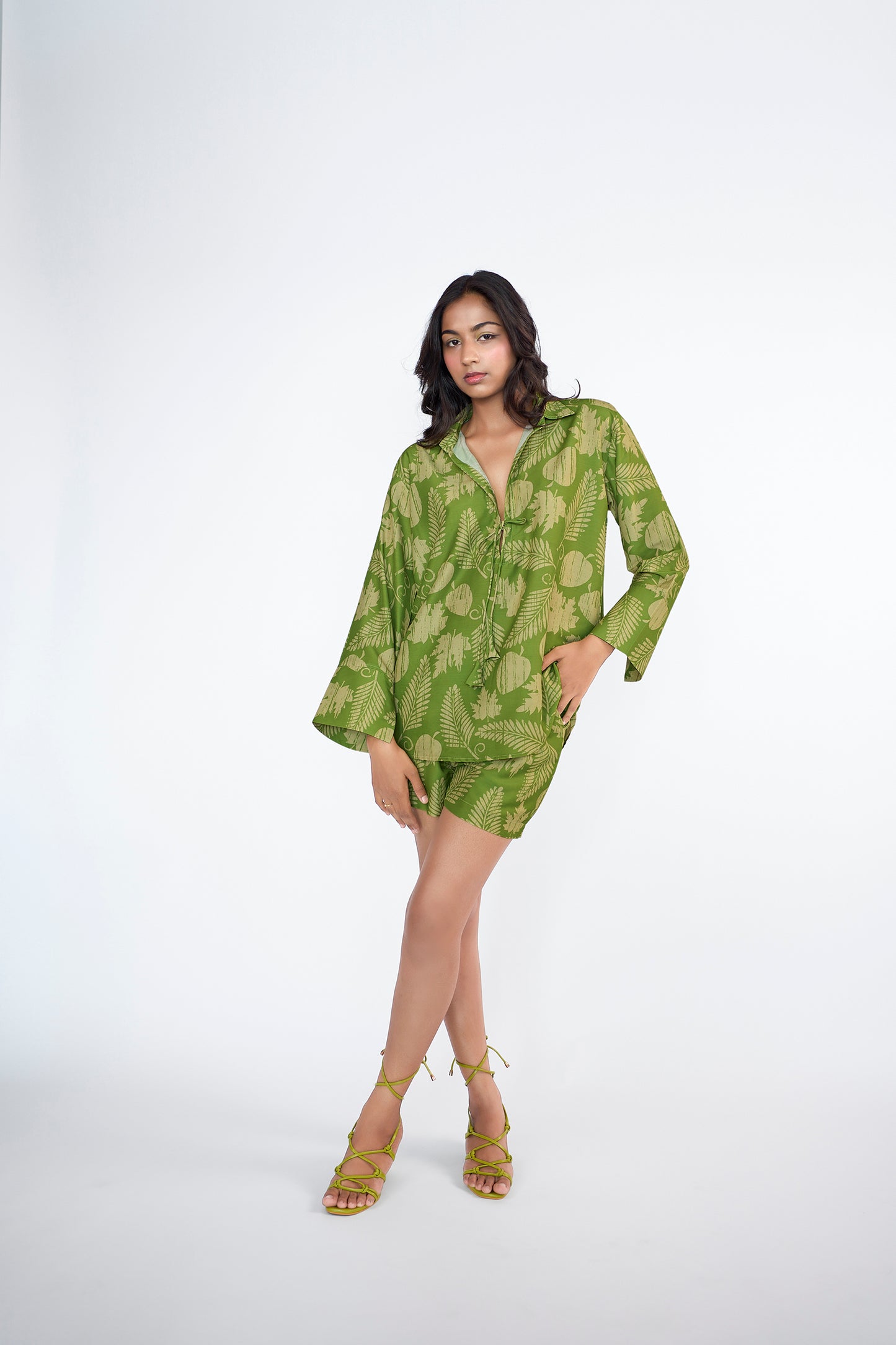 Leaf printed over sized shirt and shorts