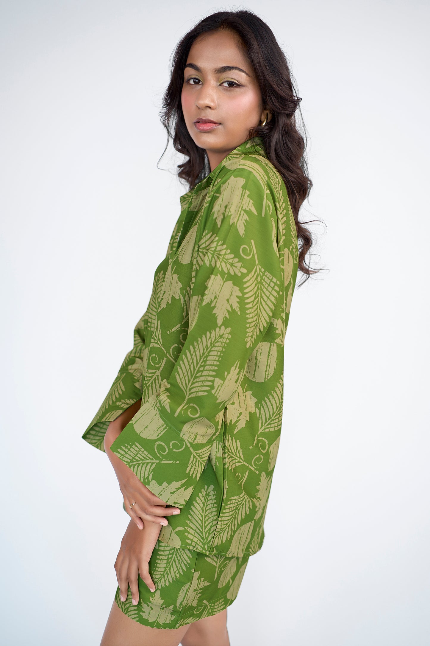 Leaf printed over sized shirt and shorts