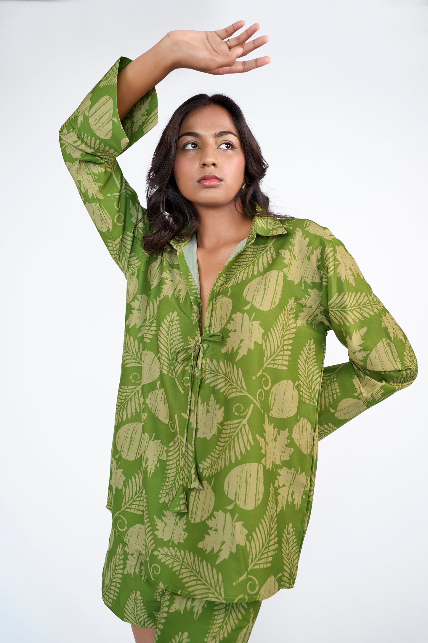 Leaf printed over sized shirt and shorts