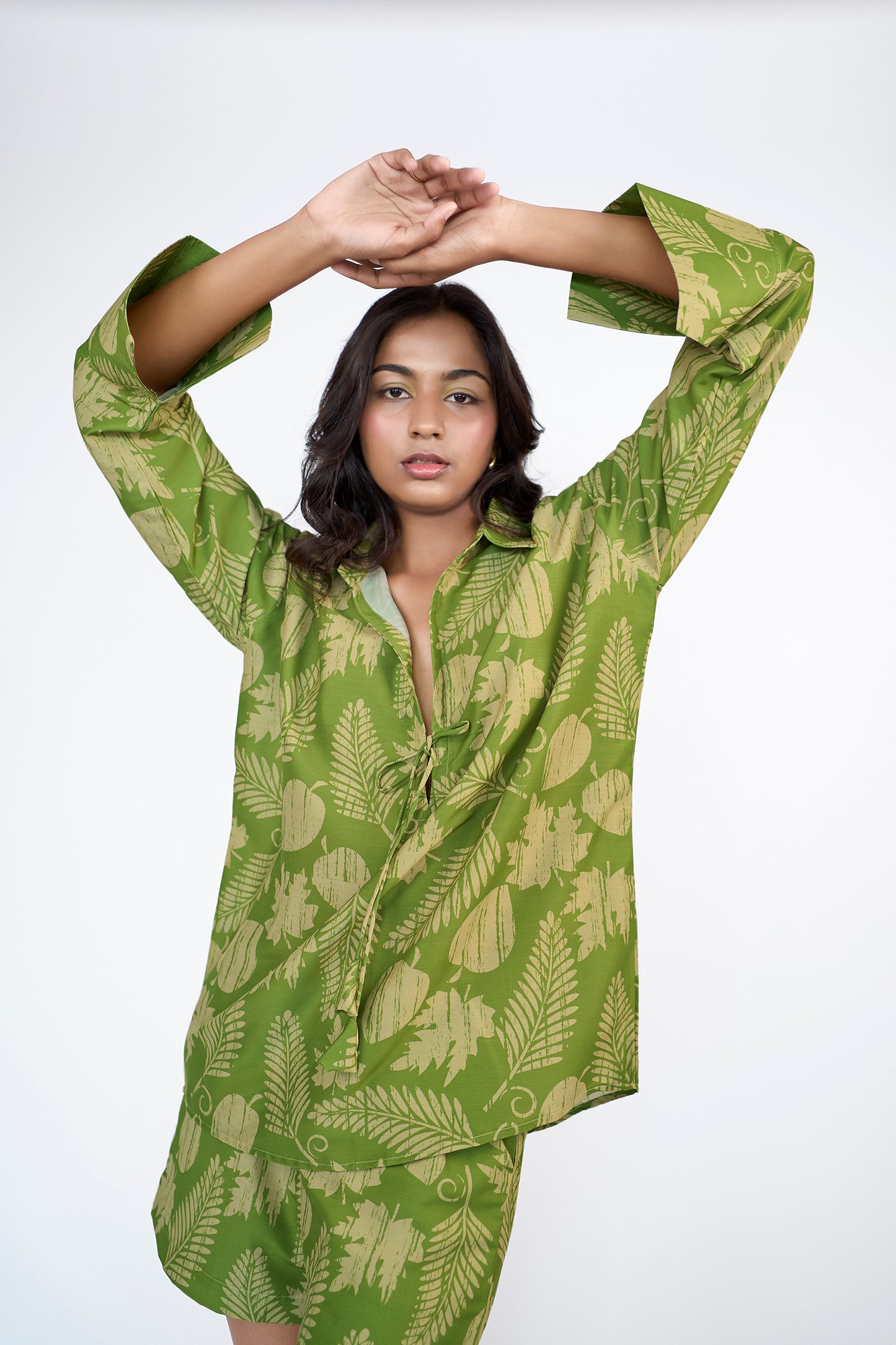 Leaf printed over sized shirt and shorts