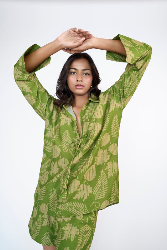 Leaf printed over sized shirt and shorts
