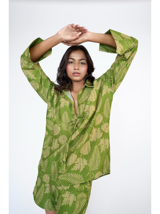 Leaf printed over sized shirt and shorts
