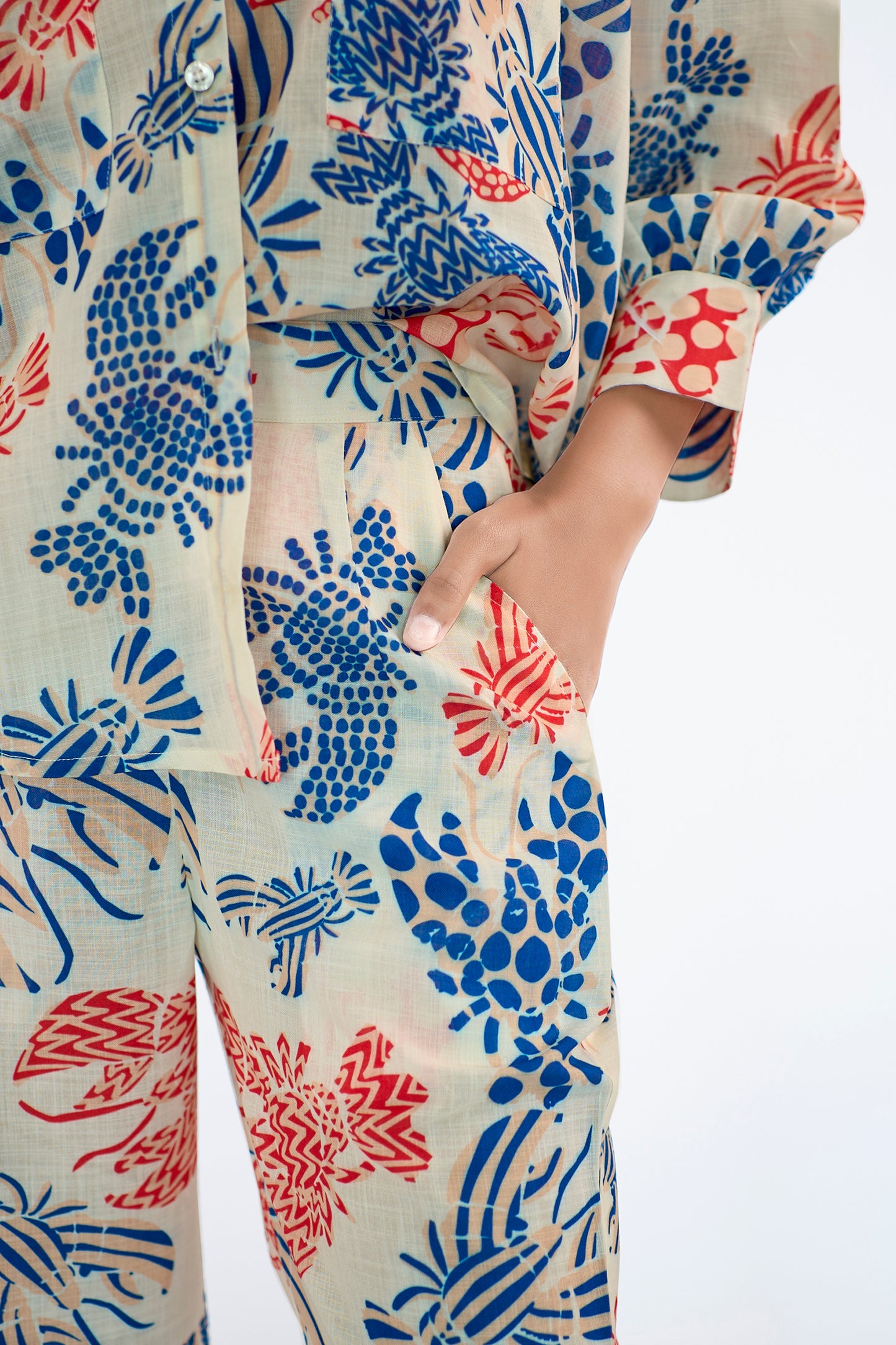 Fun printed elasticated slip-on bell bottom pants , paired with shirt