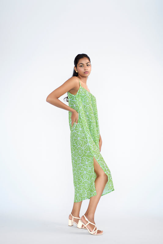 Lemon printed spaghetti long dress