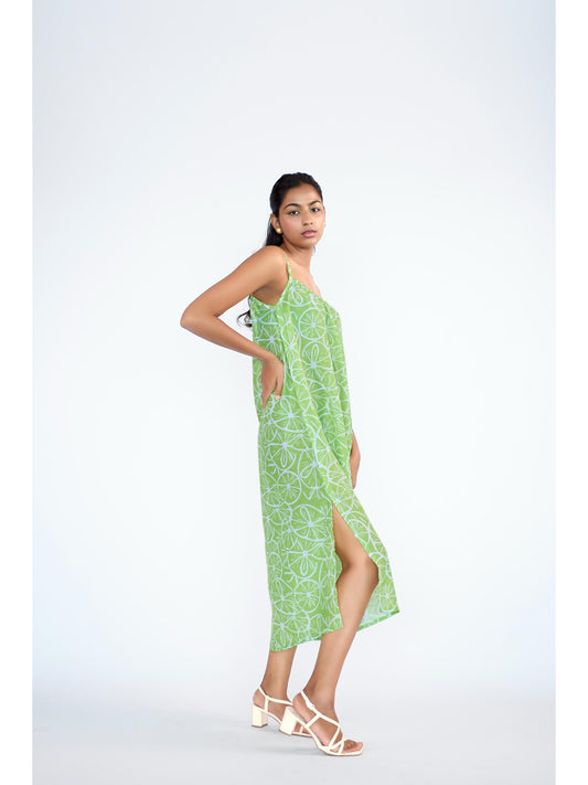 Lemon printed spaghetti long dress