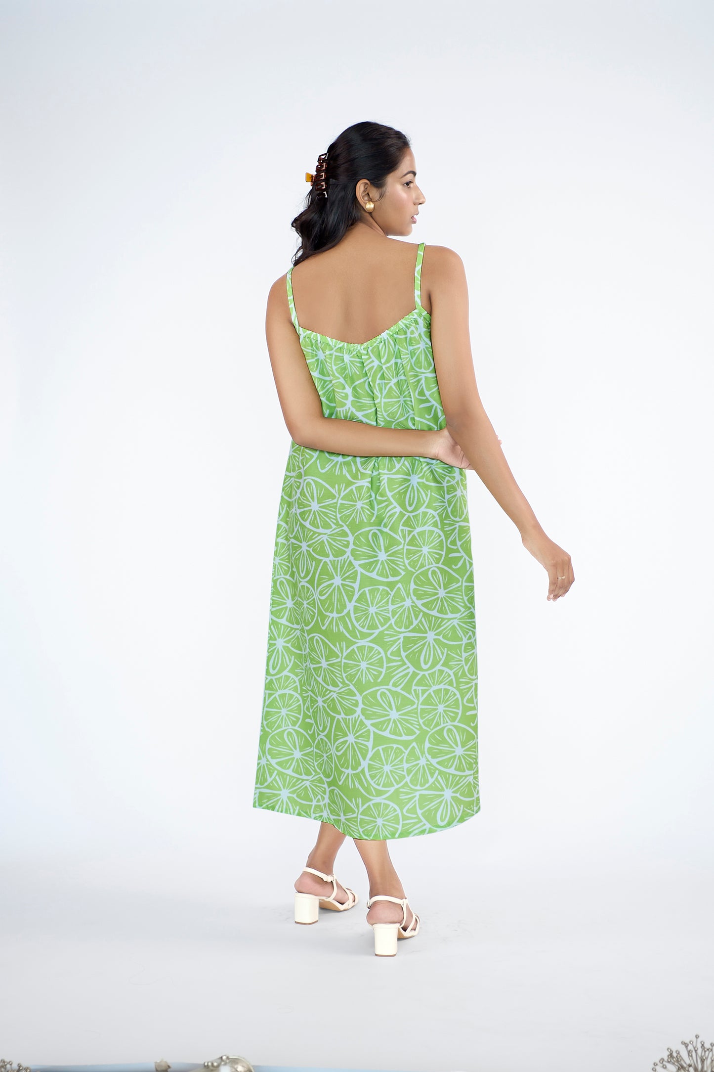 Lemon printed spaghetti long dress