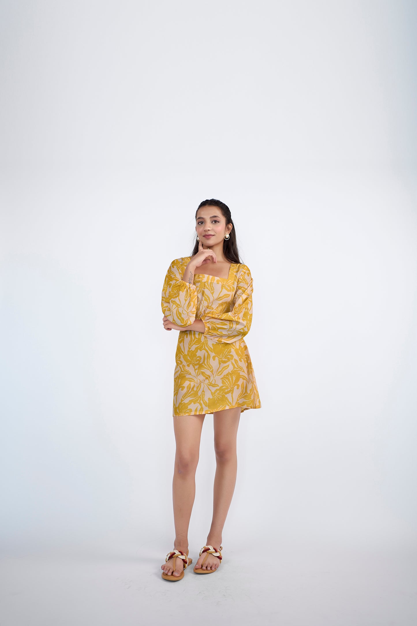 Square neckline mini dress