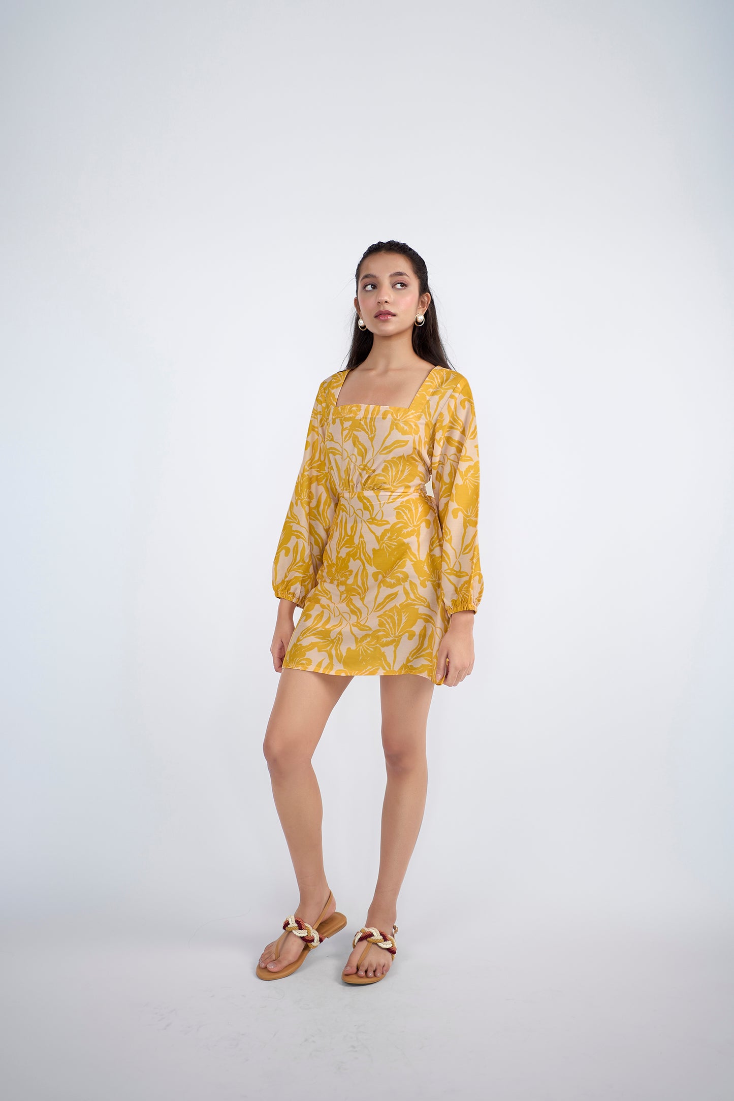Square neckline mini dress