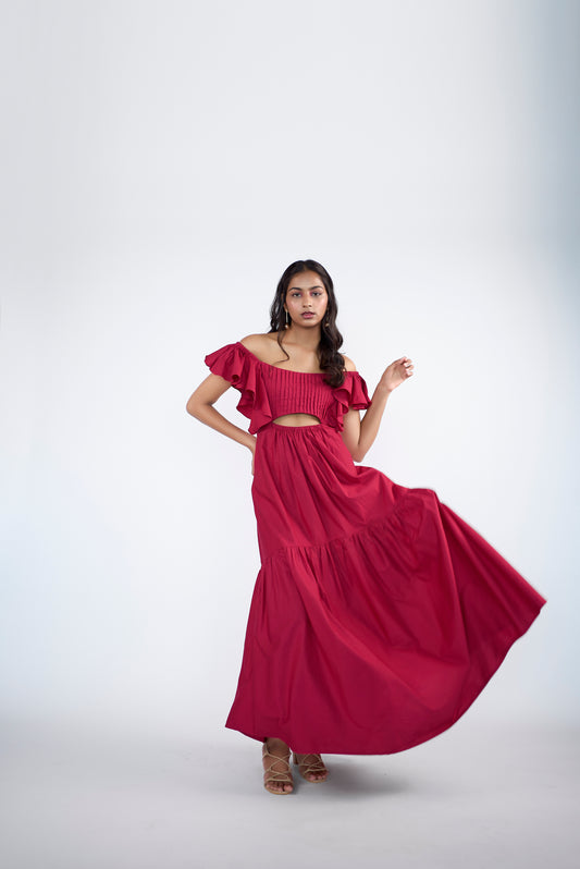 A luxurious flared tiered maxi dress