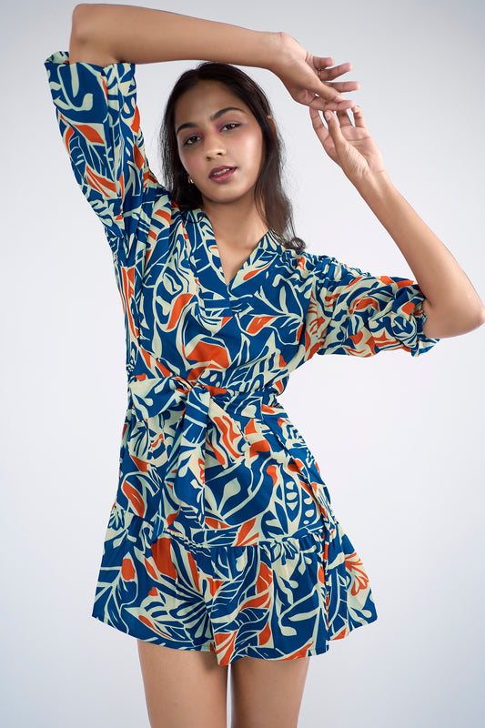 Floral printed Ruffle Sleeve Mini Dress