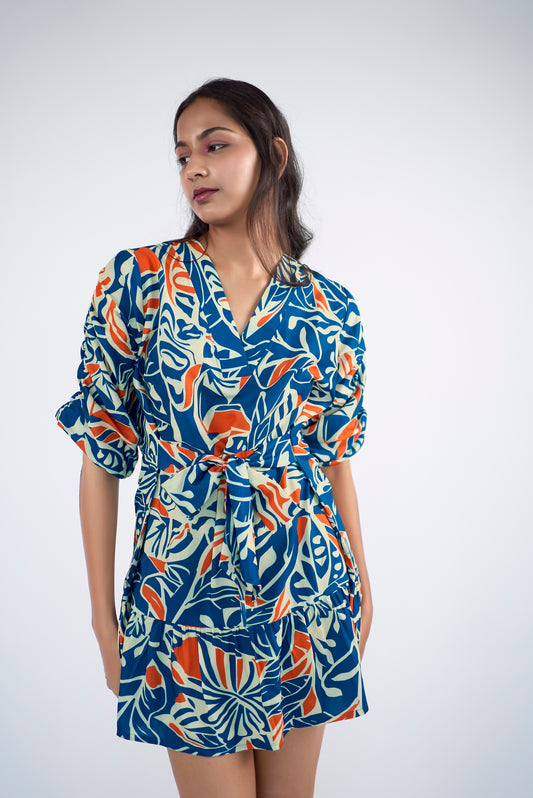 Floral printed Ruffle Sleeve Mini Dress