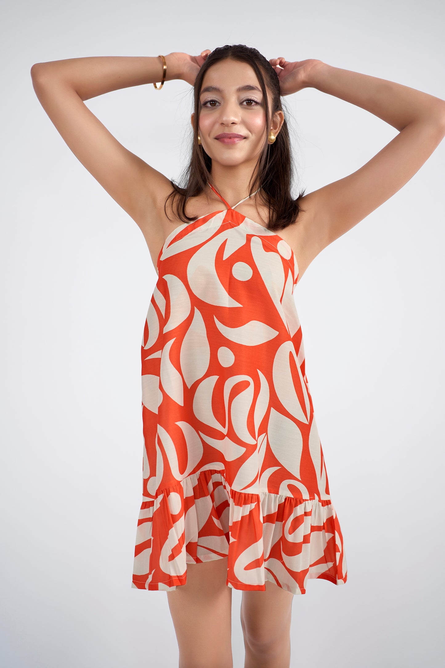 A stunning halter neck mini dress