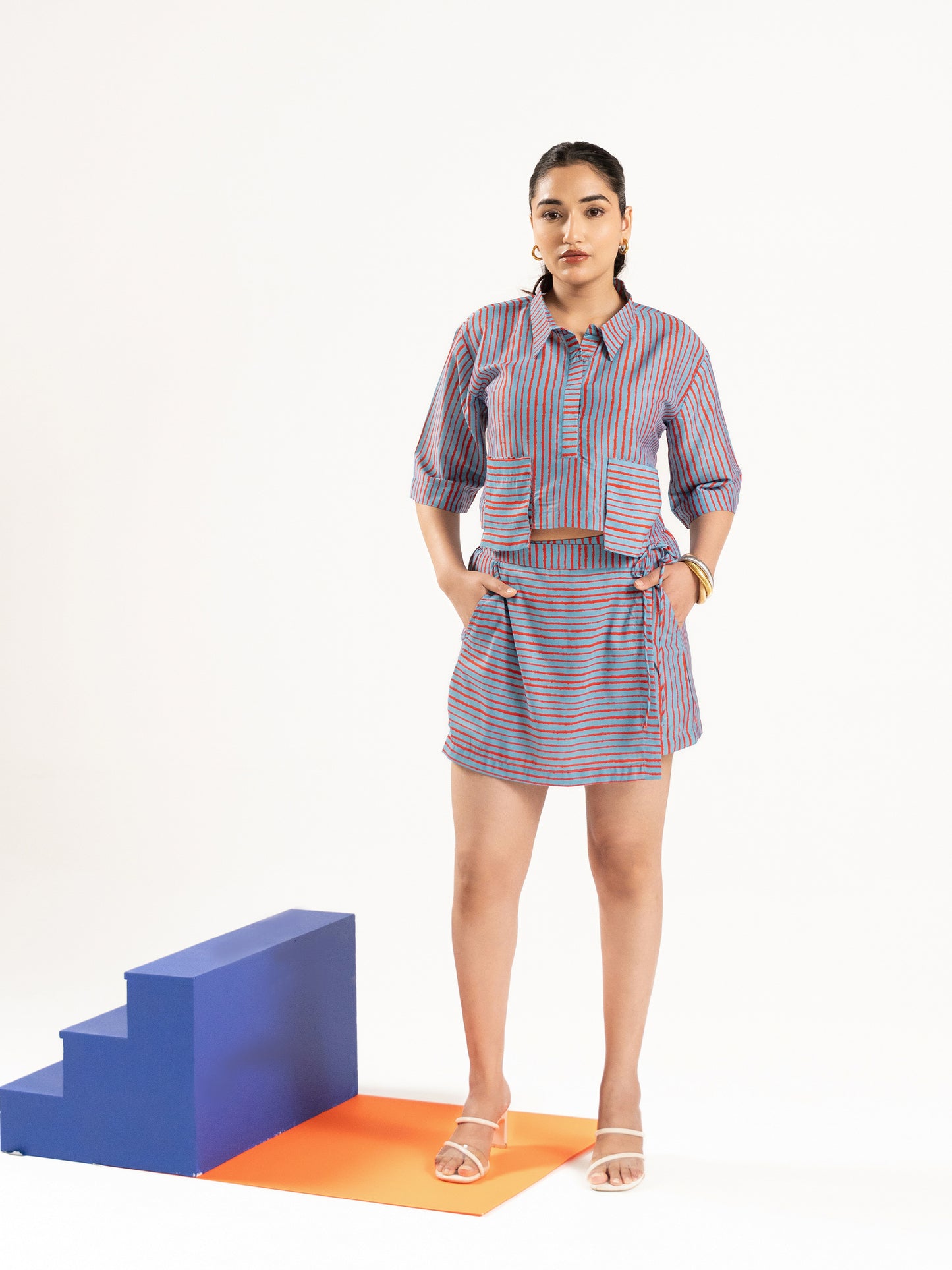 Urban Rhythm Set – Striped Crop Top & Skort Co-Ord