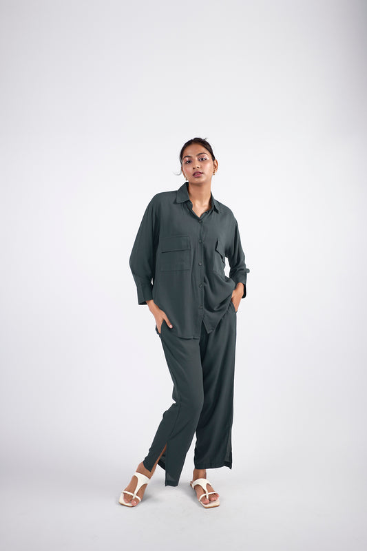 Solid grey shirt and pant co-ord set