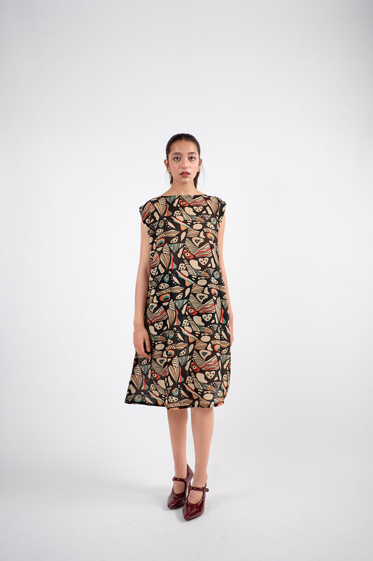 Sleek printed knee-length shift mini dress