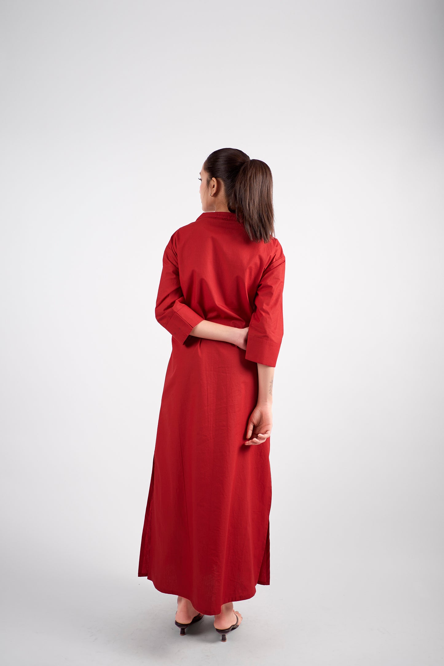 A sleek, straight-leg maxi dress