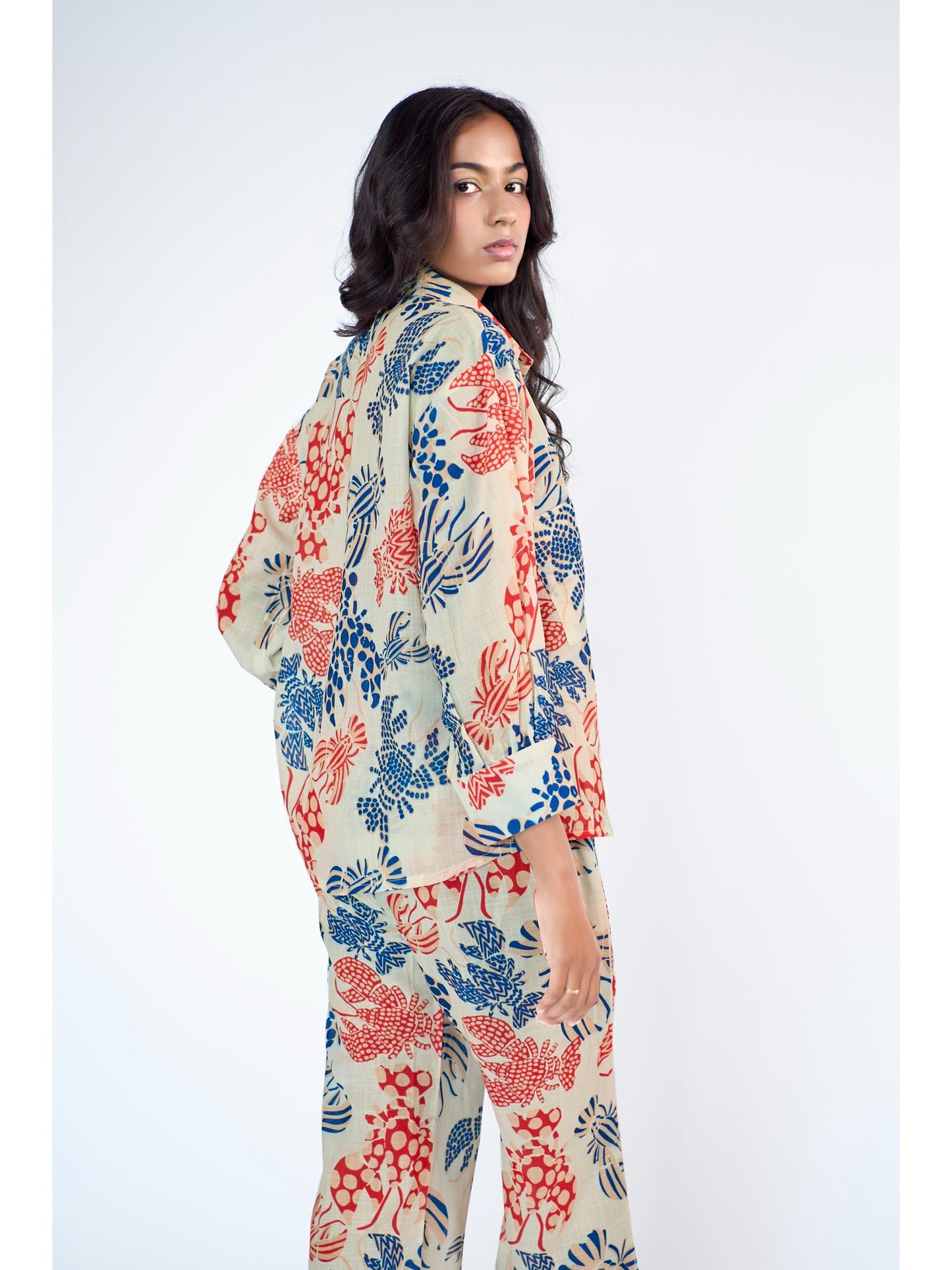 Fun printed elasticated slip-on bell bottom pants , paired with shirt