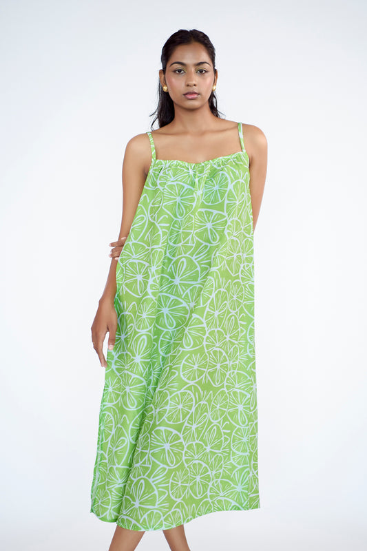 Lemon printed spaghetti long dress