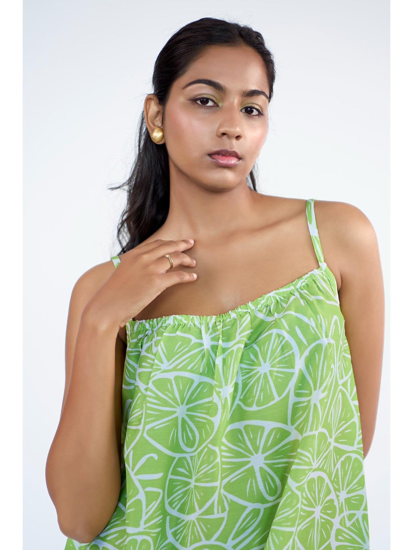 Lemon printed spaghetti long dress