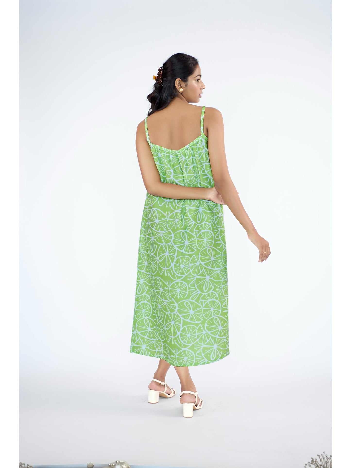 Lemon printed spaghetti long dress