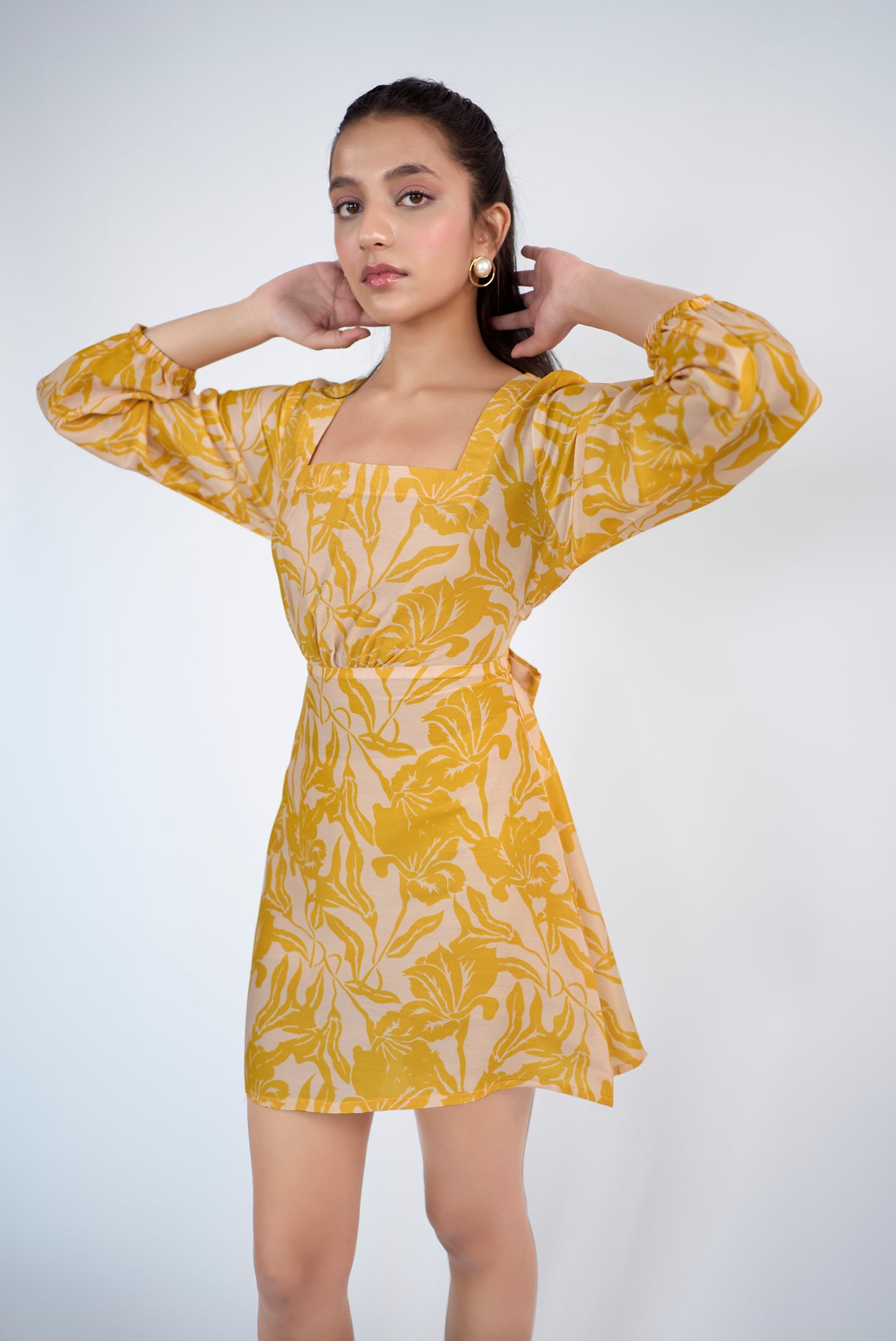 Square neckline mini dress