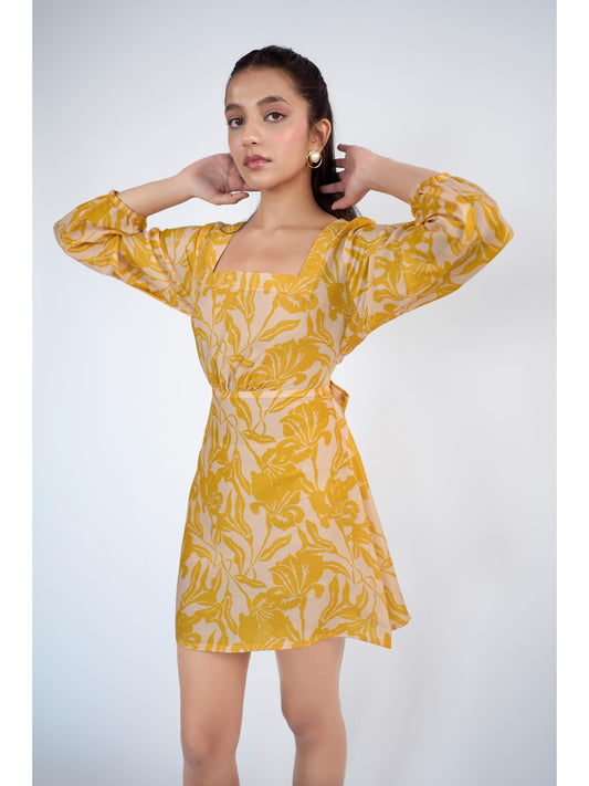 Square neckline mini dress