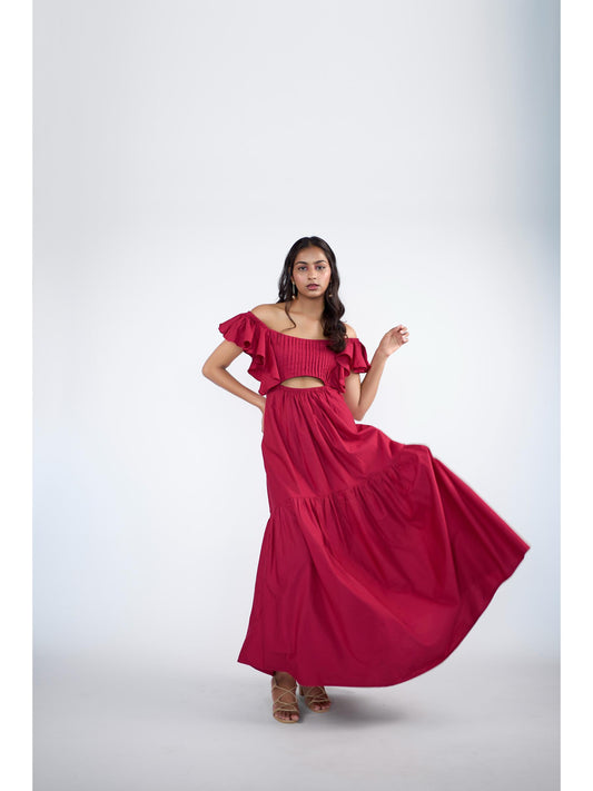 A luxurious flared tiered maxi dress