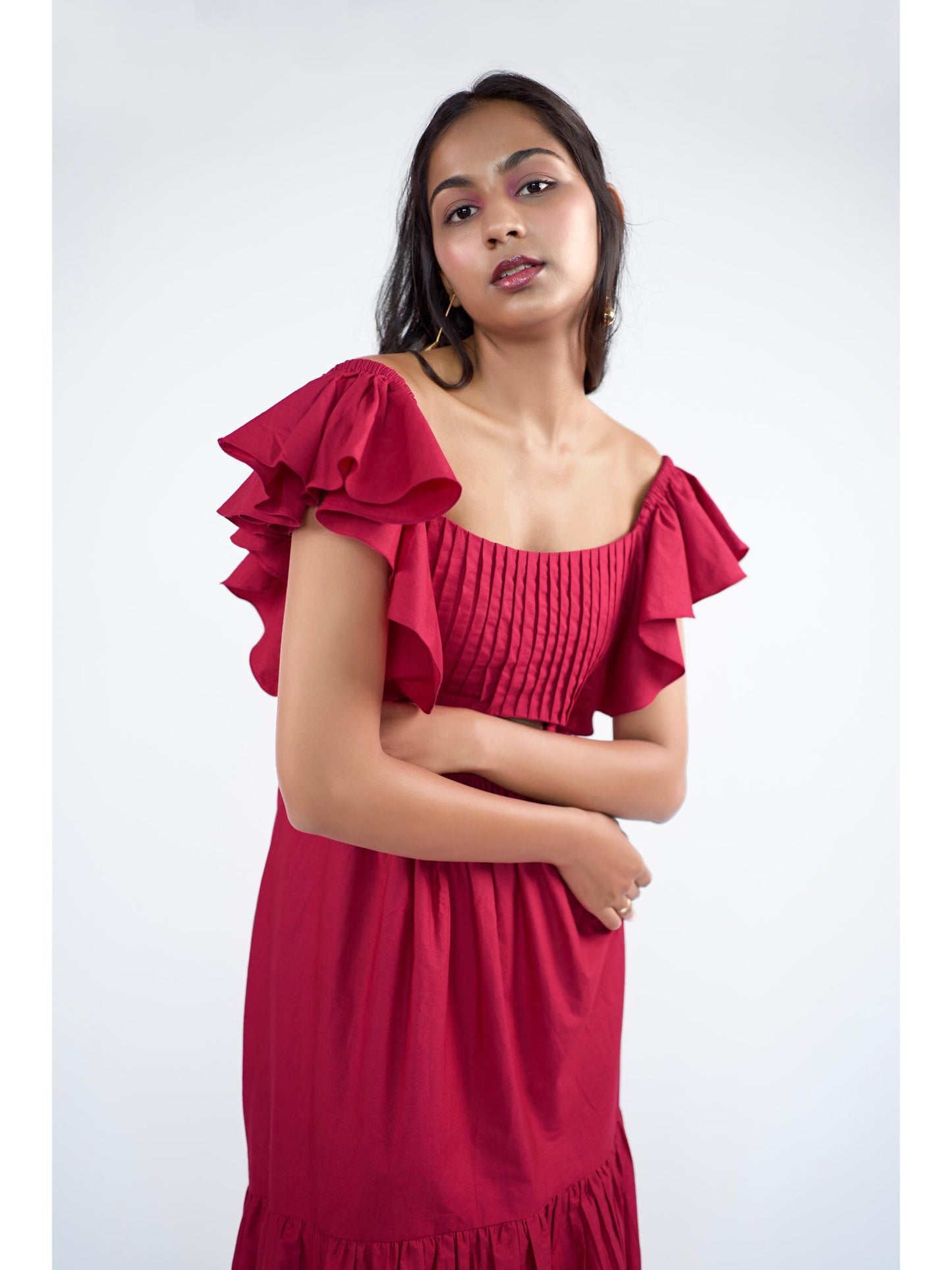 A luxurious flared tiered maxi dress