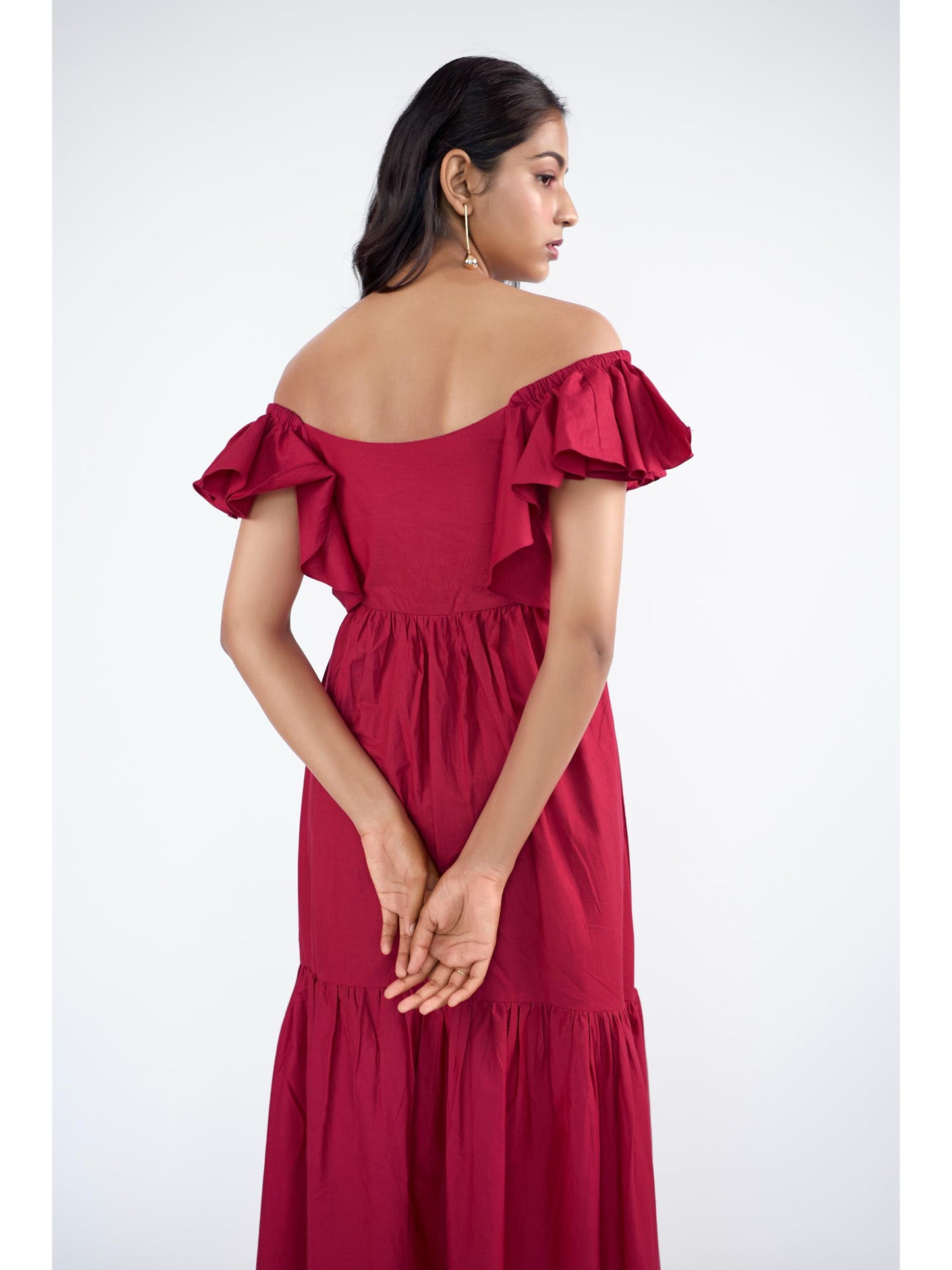 A luxurious flared tiered maxi dress