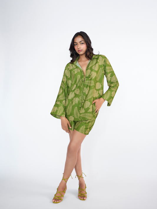 Leaf printed over sized shirt and shorts