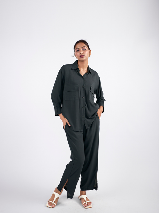 Solid grey shirt and pant co-ord set