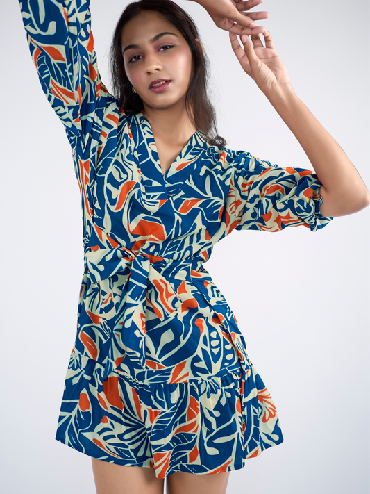 Floral printed Ruffle Sleeve Mini Dress