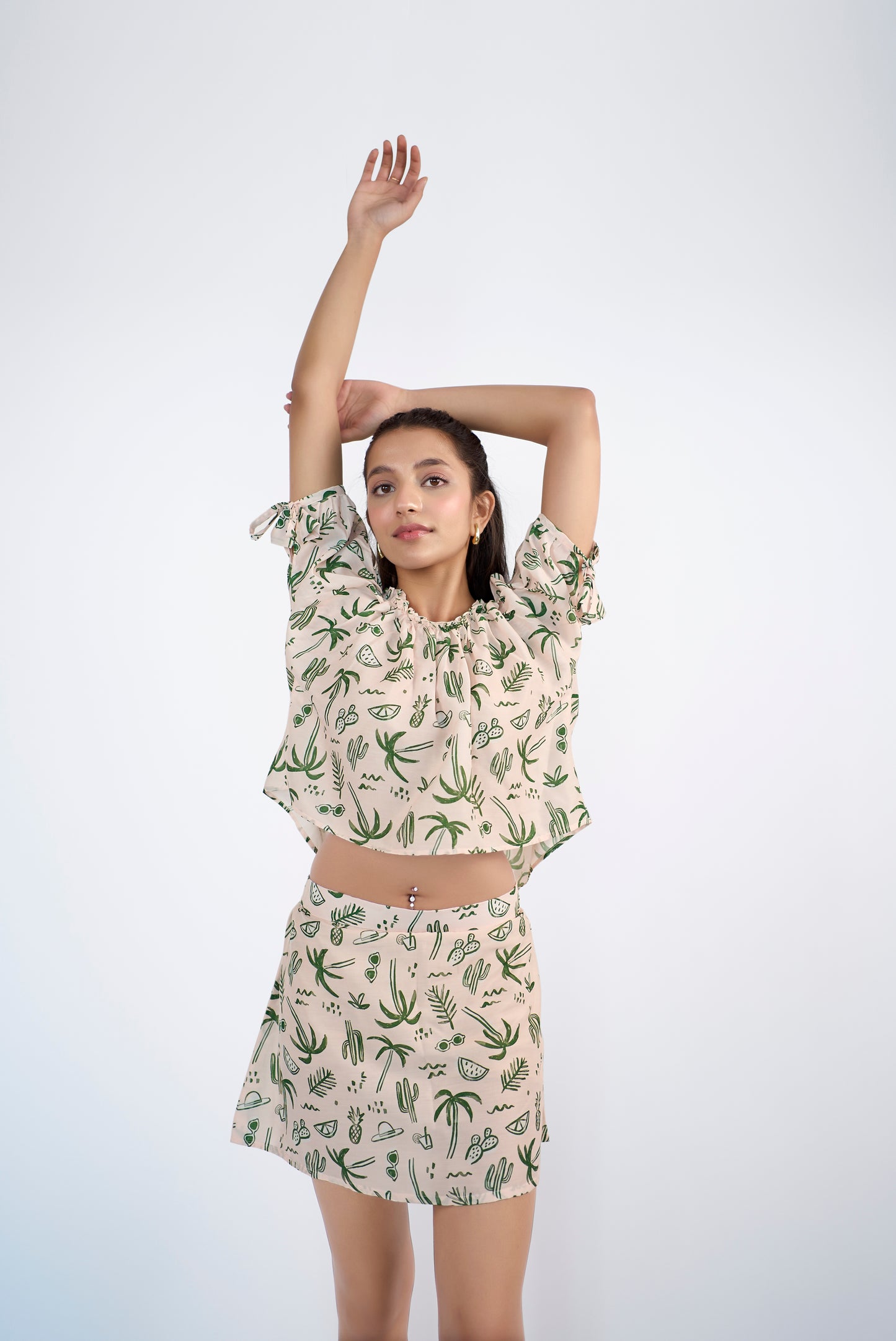 Round neck backtie up top with skirt