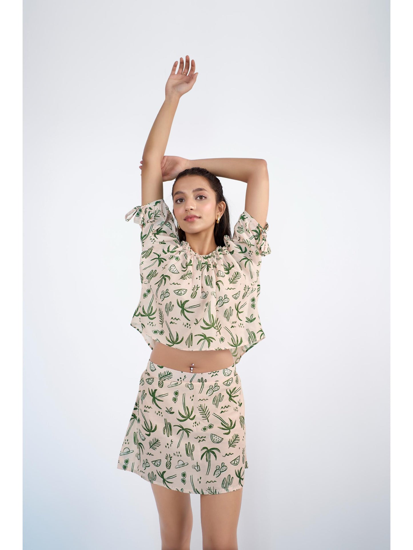 Round neck backtie up top with skirt