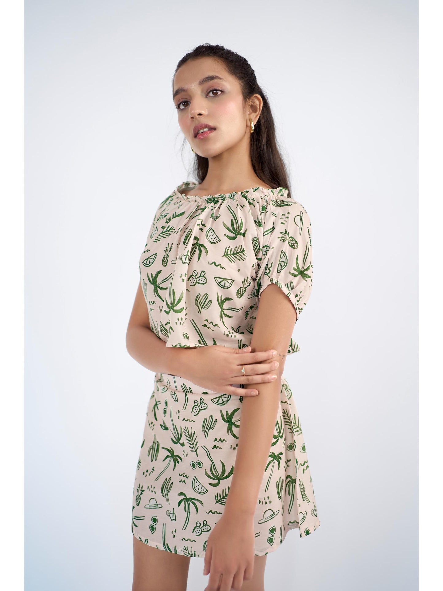 Round neck backtie up top with skirt