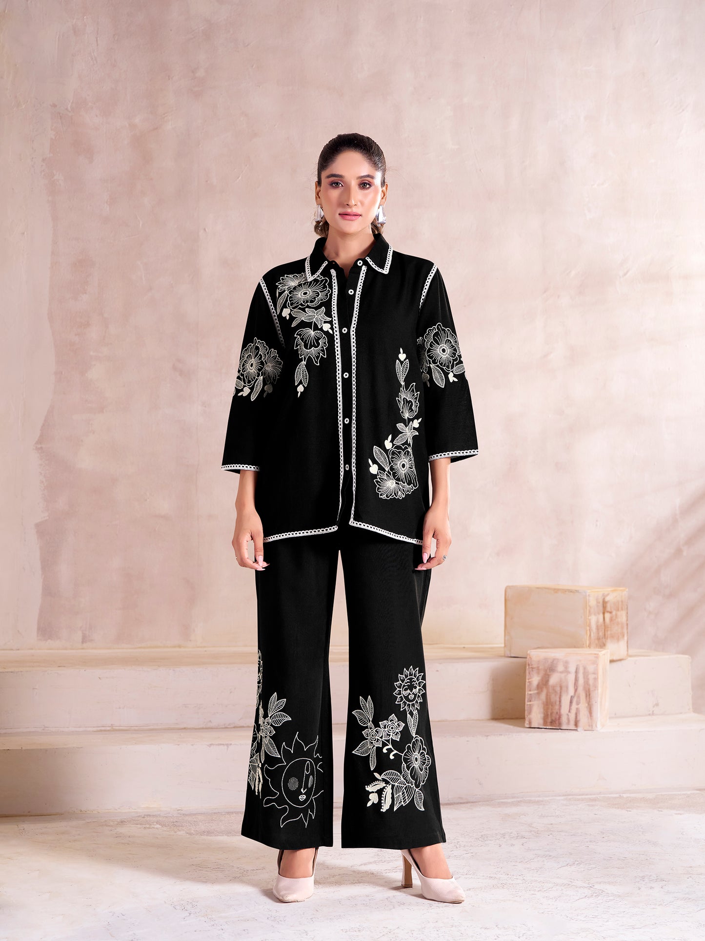 Midnight Bloom Embroidered black Co-ord Set