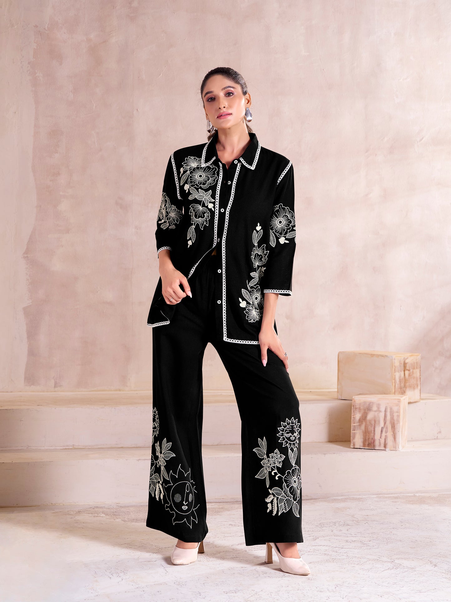 Midnight Bloom Embroidered black Co-ord Set