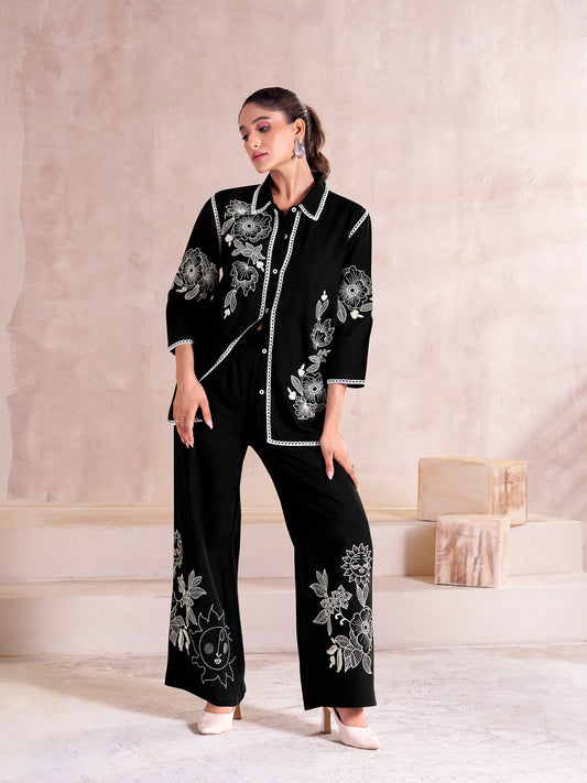 Midnight Bloom Embroidered black Co-ord Set