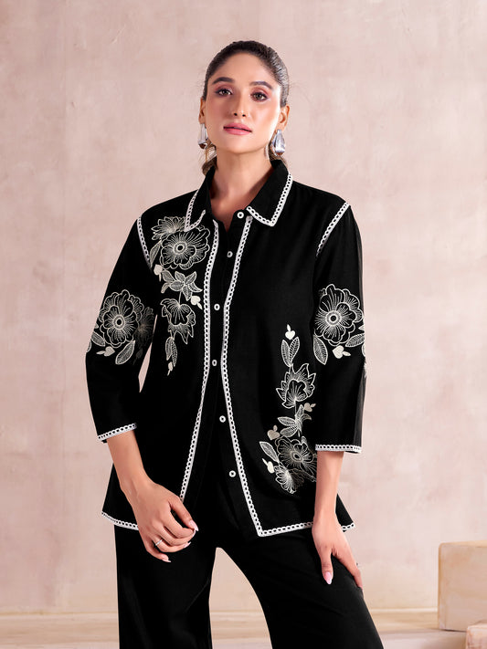 Midnight Bloom Embroidered black Co-ord Set
