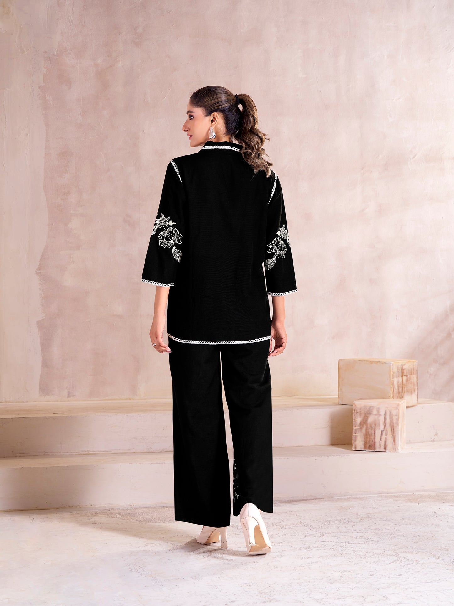 Midnight Bloom Embroidered black Co-ord Set