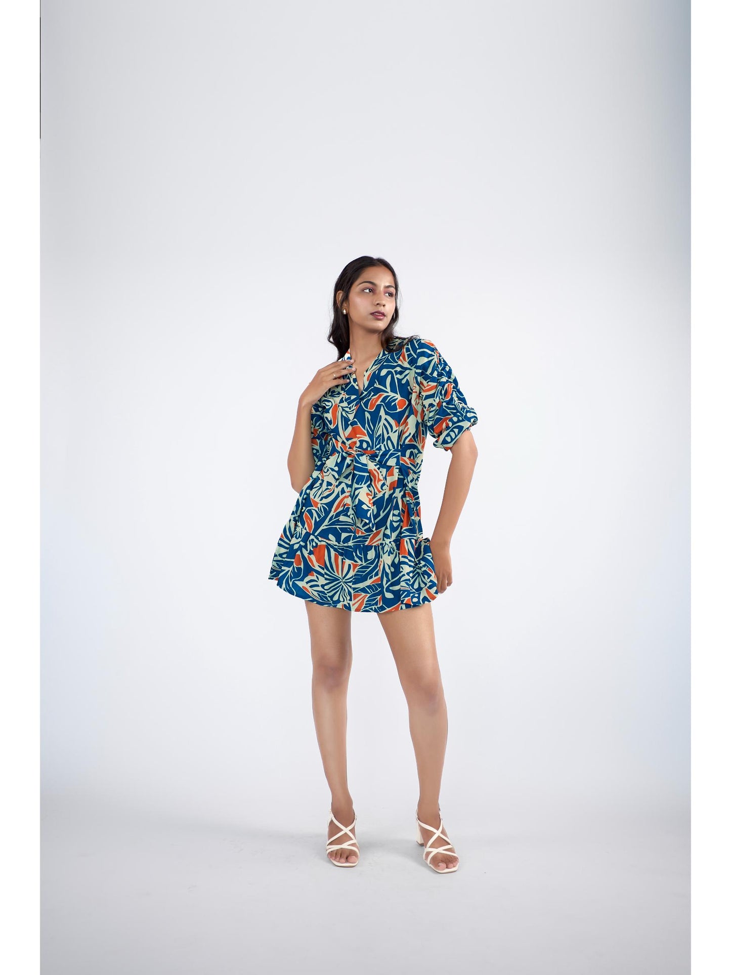 Floral printed Ruffle Sleeve Mini Dress