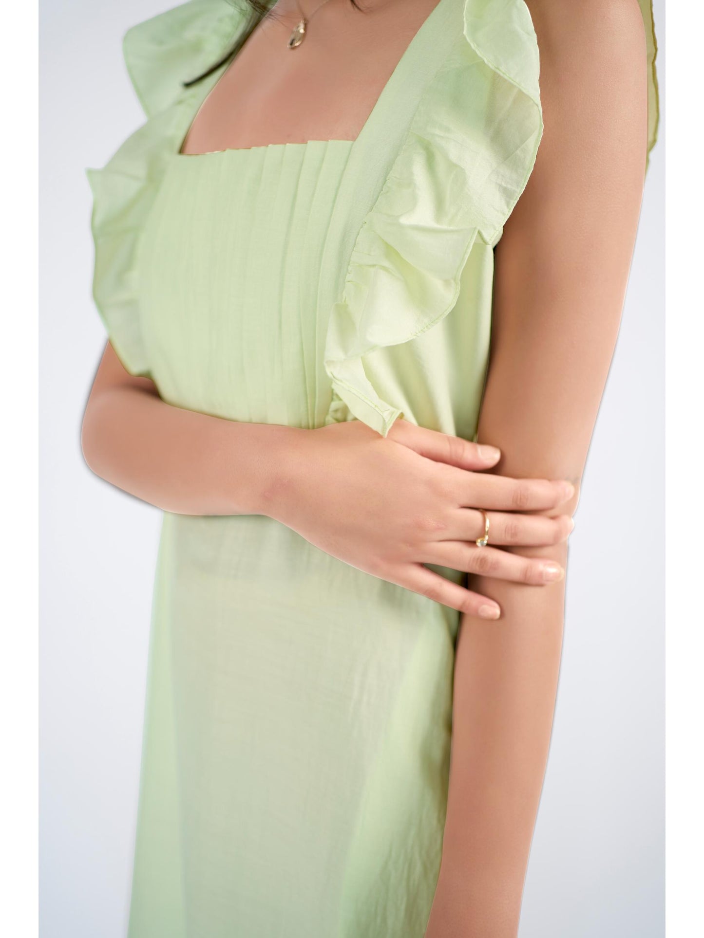 Lemon green square neck midi dress