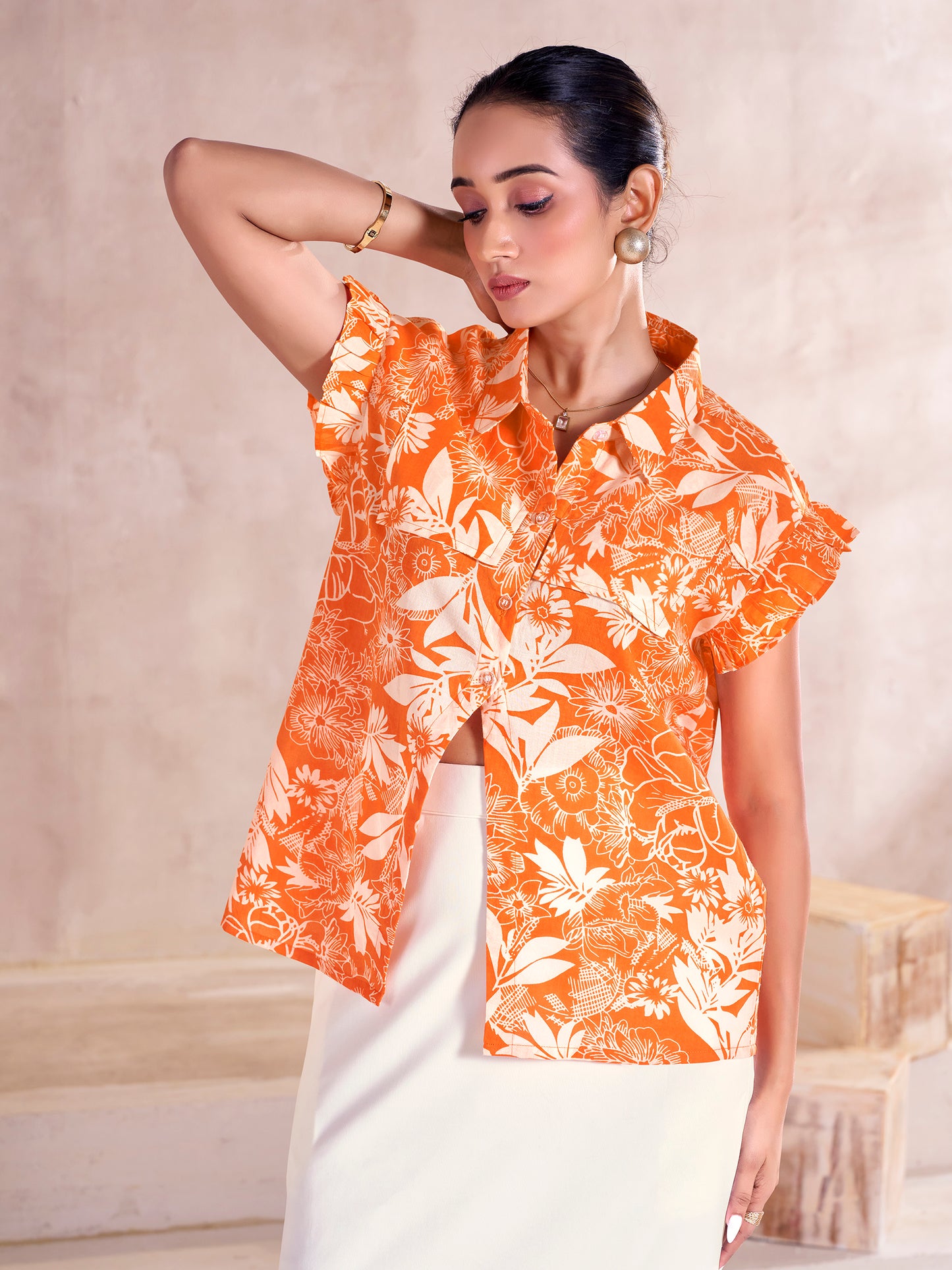 Tropical Bloom Button-Down Shirt.