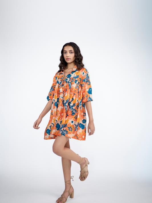 Flared floral printed Mini dress