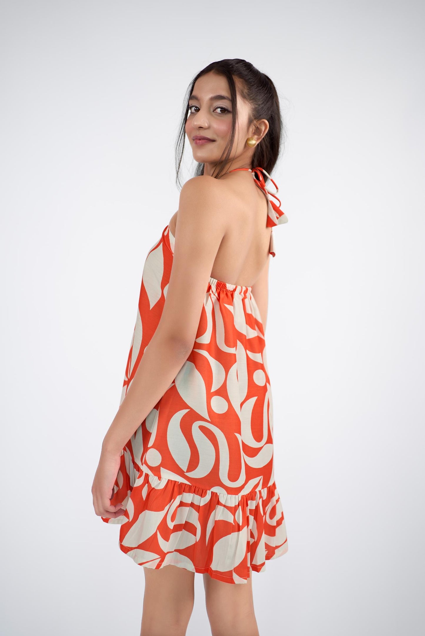 A stunning halter neck mini dress