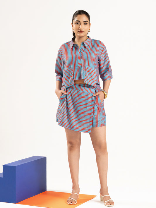 Urban Rhythm Set – Striped Crop Top & Skort Co-Ord