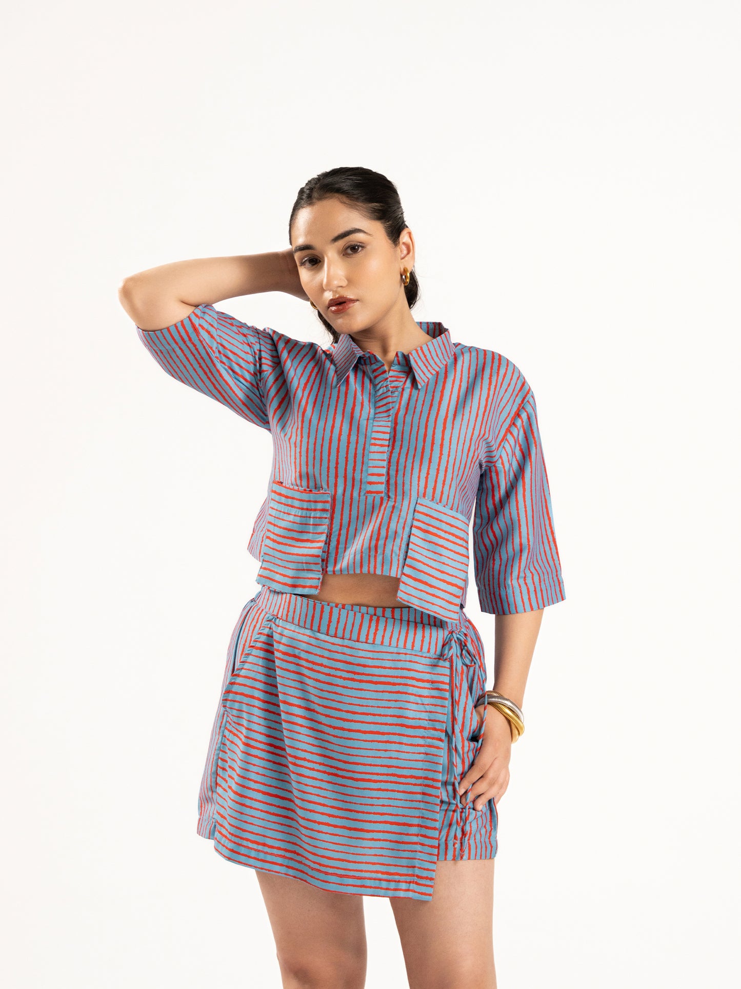 Urban Rhythm Set – Striped Crop Top & Skort Co-Ord