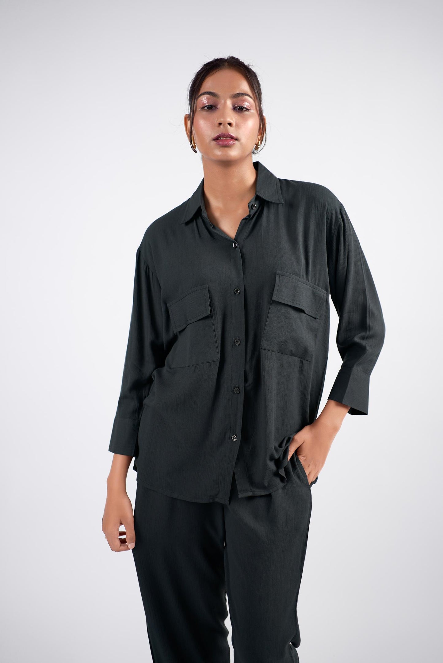 Solid grey shirt and pant co-ord set