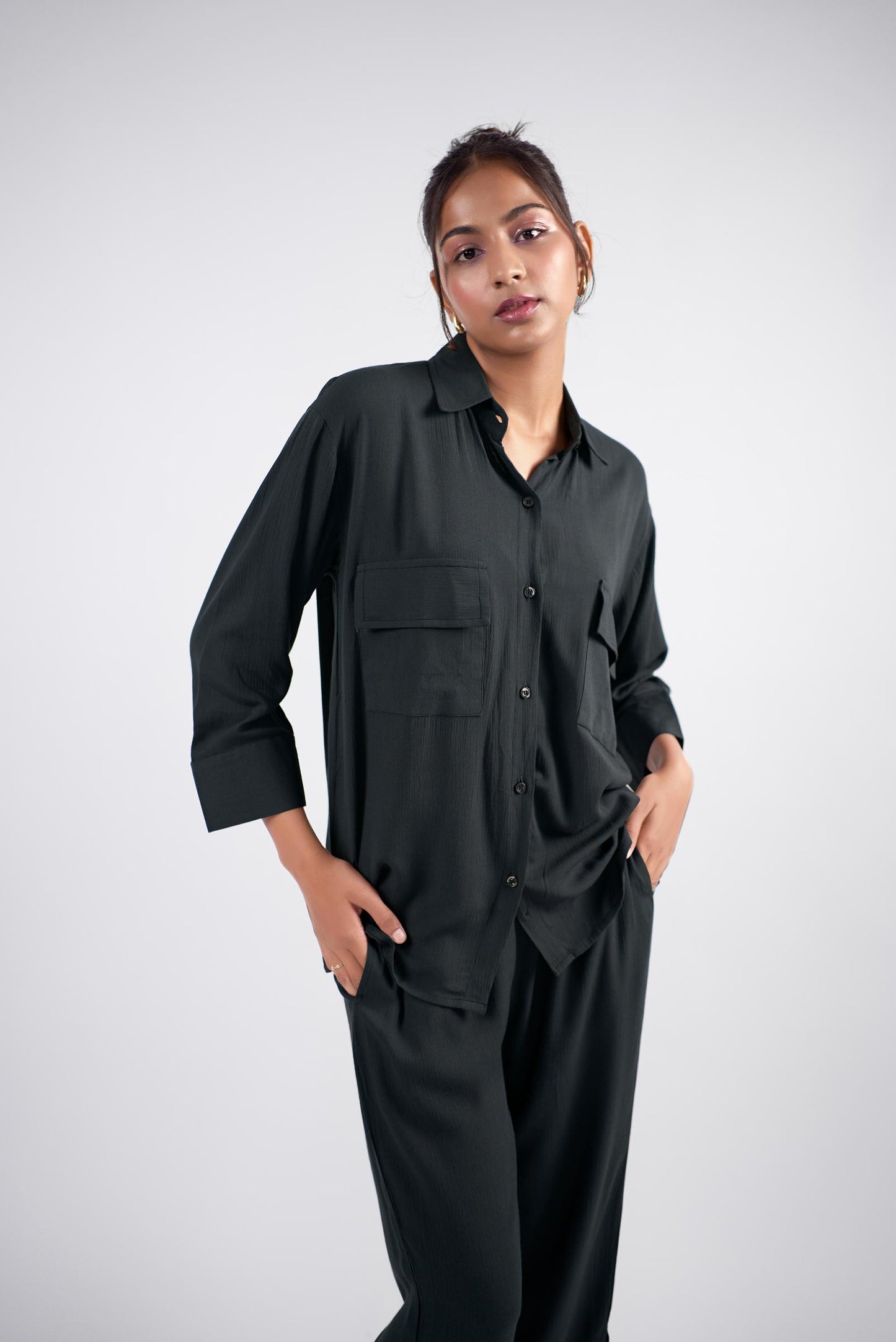 Solid grey shirt and pant co-ord set