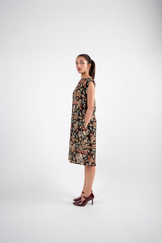 Sleek printed knee-length shift mini dress